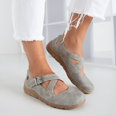 Jasnoszare damskie półbuty zapinane na rzepy Grazena - Obuwie