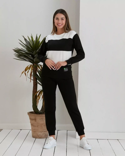 Royalfashion Fekete női csíkos pulóver szett