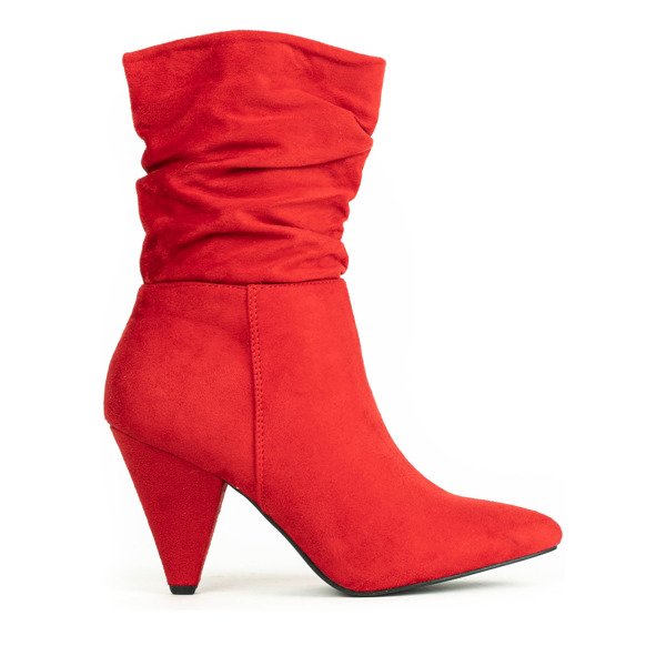 Czerwone botki na trójkątnym obcasie Jasen - Obuwie