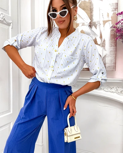 Royalfashion Női csíkos ing citromokkal és V-kivágással