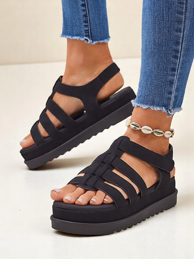 Heraclea Royalfashion női platform szandál öko bőrből, fekete