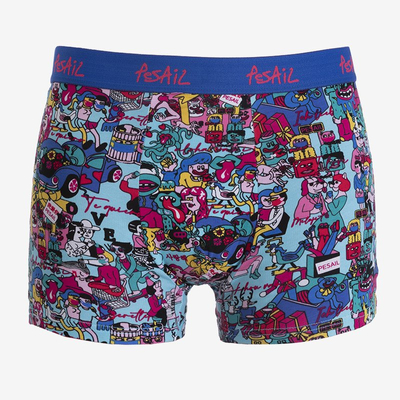 Színes férfi boxer, kék elasztikus - Fehérnemű