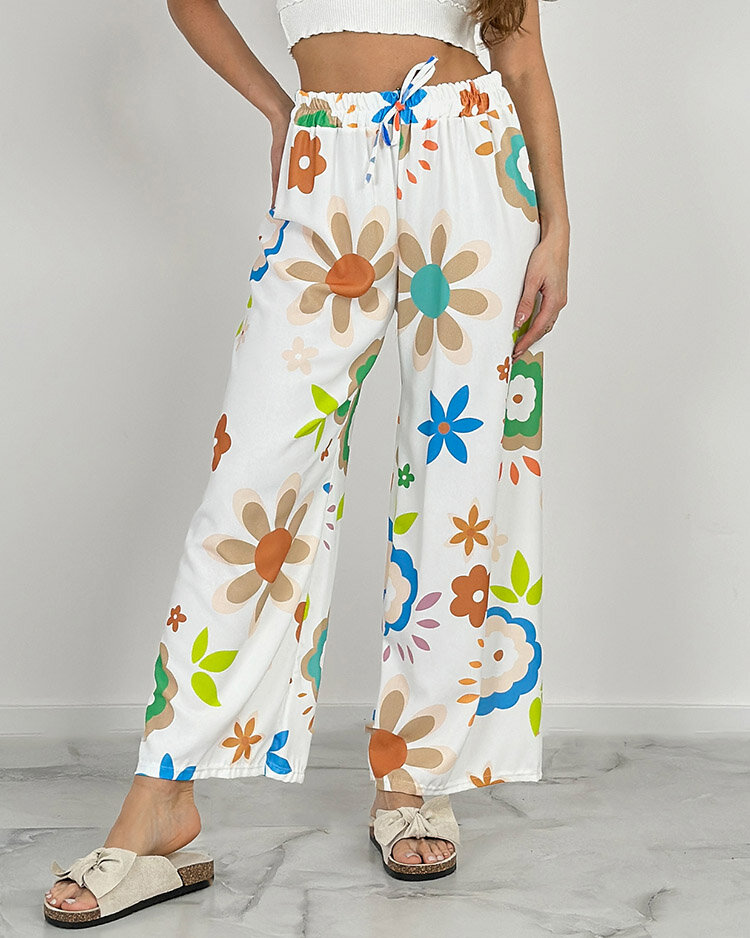 Royalfashion Női széles virágmintás szövetnadrág