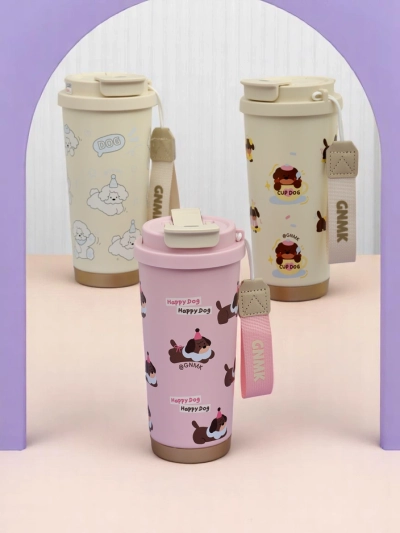 Royalfashion Hőszigetelt bögre kosárral, szívószállal és kiöntővel Happy Dog