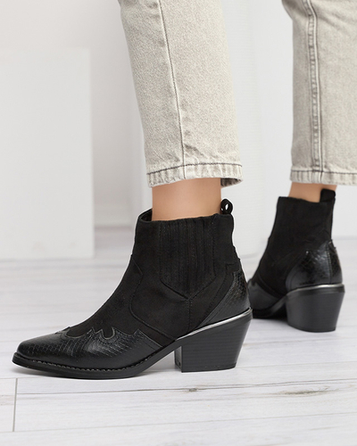 Fekete öko velúr cowboy csizma alacsony oszlopon Zirras - Lábbeli