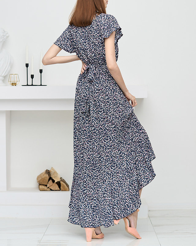 Sötétkék női virágos fodros ruha - Ruházat