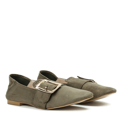 Zielone mokasyny z dżetami i klamrą Lucca - Obuwie