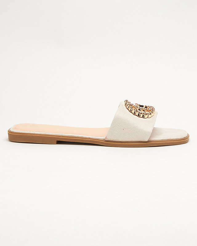 Eco velúr bézs papucs arany Hana díszítéssel - Lábbeli