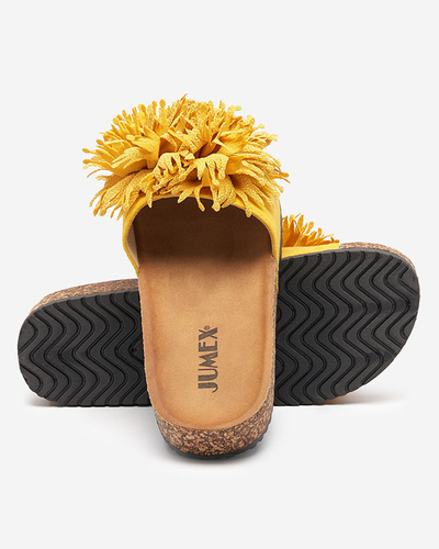 Női papucs szövetdísszel sárga színben Ailli- Footwear