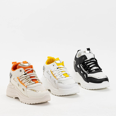 Női fehér tornacipő sárga elemekkel vastag Gisela talpon - Lábbeli