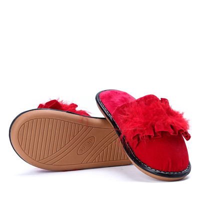 Czerwone kapcie z falbanką Lucille - Obuwie