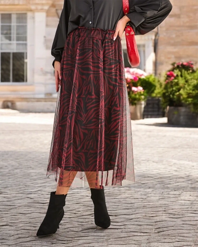 Royalfashion Mintás női midi szoknya tüllével
