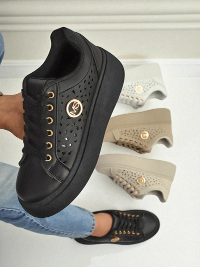 Aurelia Nero - Fekete Royalfashion platform öko bőrből, LH201-8 modell