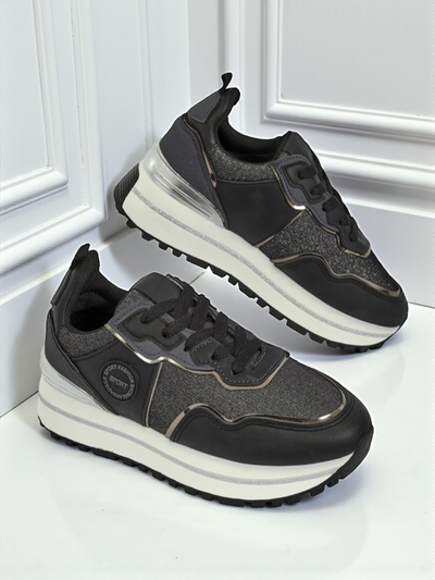 Női Callista Nero platform sneakerek 4 cm, ökológiai bőr