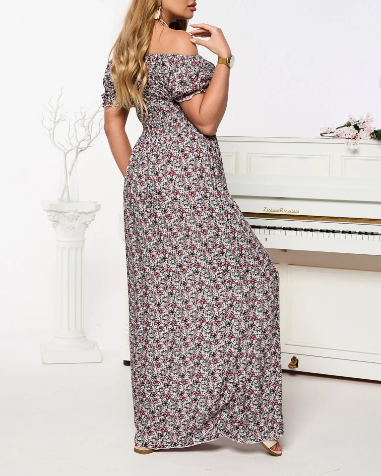 Rózsaszín női maxiruha a'la hiszpanka virágos mintával- Ruházat