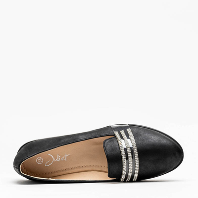 Fekete női mokaszin Kremssa cirkóniával - Lábbeli