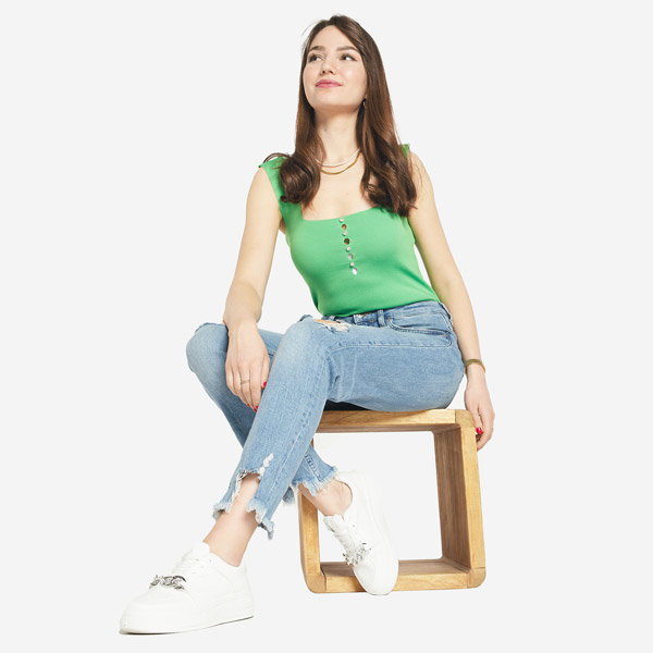 Női zöld felső köbös cirkónia a'la gombokkal- Ruházat