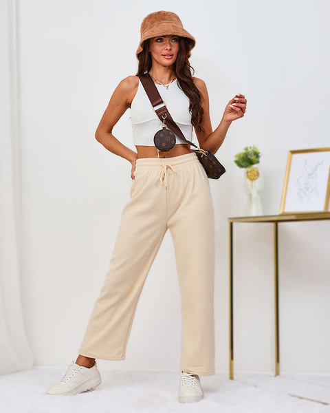 Royalfashion Melegített krémszínű kordbársony női nadrág