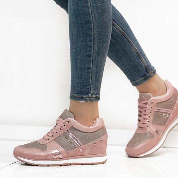 Różowo - złote sportowe buty na krytym koturnie Grina - Obuwie
