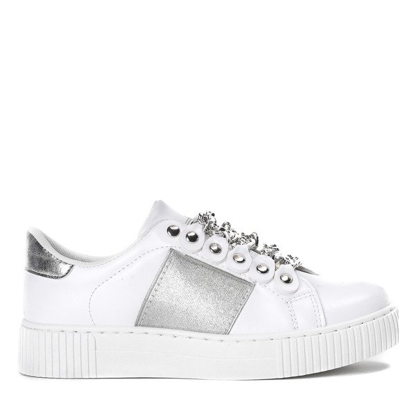 Biało - srebrne sportowe buty z łańcuszkiem Cunea - Obuwie