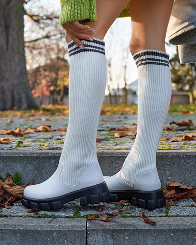 Női magas csúszós bakancs ekrü színben Alerpi- Footwear