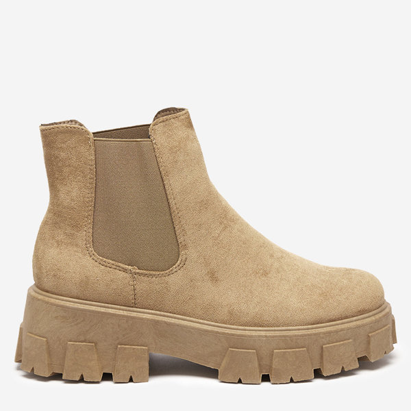 OUTLET Világosbarna női csizma öko-velúr Riseva - Lábbeli