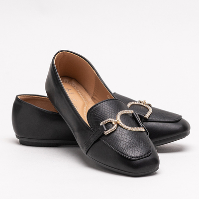 Fekete női mokaszinok dombornyomással és díszítéssel Gilis orrán - Lábbeli