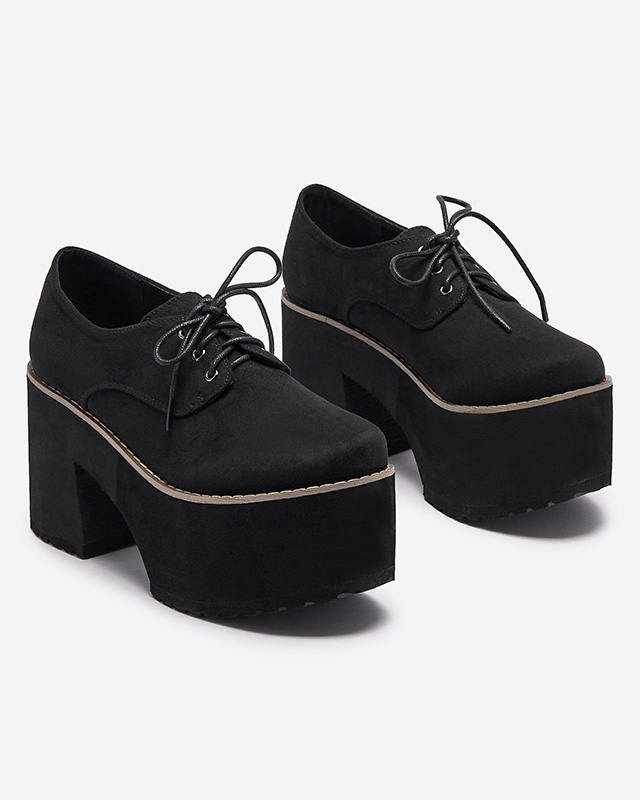 Fekete női fűzős félcipő egyszínű talppal Lobera - Lábbeli