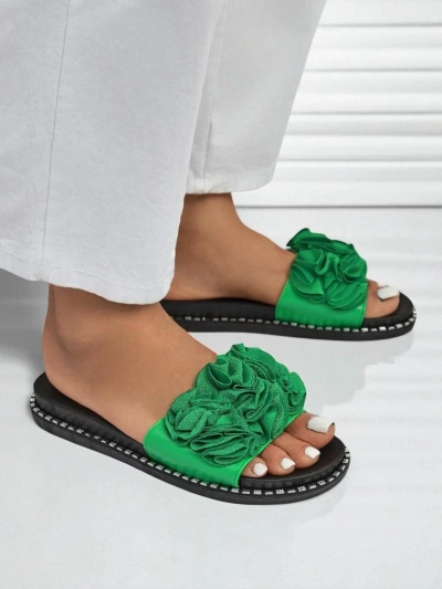 Royalfashion Női lapos talpú papucs Flora Verde