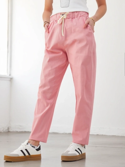 Royalfashion pamut egyenes női nadrág deréknál megkötővel