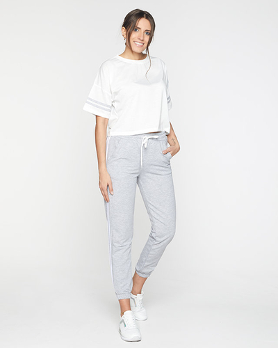 Szürke-fehér női sporttréning szett csíkokkal - Ruházat