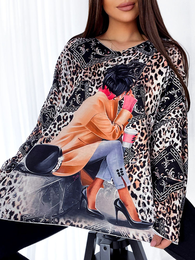 Royalfashion Fekete-fehér női blúz divatos mintával