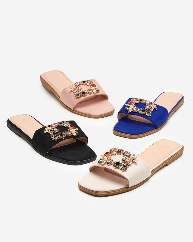 Női rózsaszín eco velúr papucs arany csattal Kom- Footwear