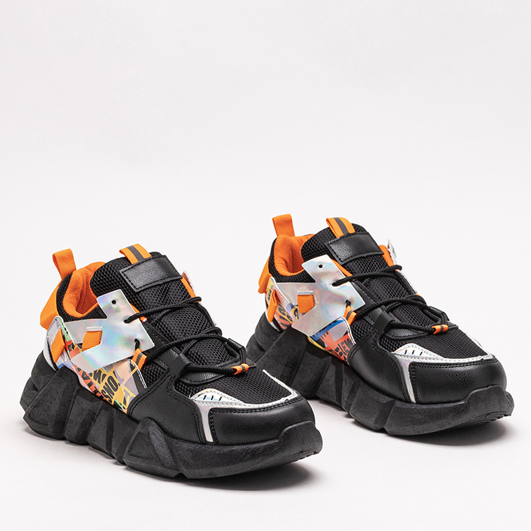 Fekete női sportcipő színes betétekkel Deroni - Lábbeli