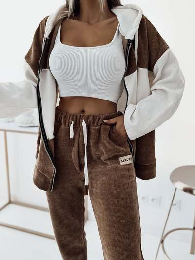 Royalfashion Női barna csíkos sport szett