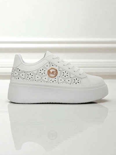 Damskie sneakersy Aelia Royalfashion na platformie białe ażurowe ecru