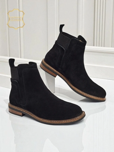 Czarne Botki Ariston Skórzane z Suede