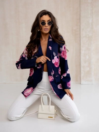 Royalfashion Női blézer gomb nélkül rózsás mintával