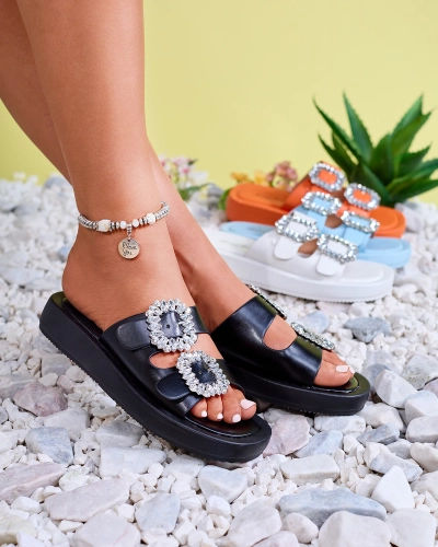 Fekete női papucs kristályokkal Azazel - Lábbeli