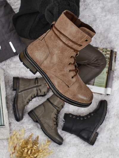 Ravonna női fűzős öko bőr bokacsizma