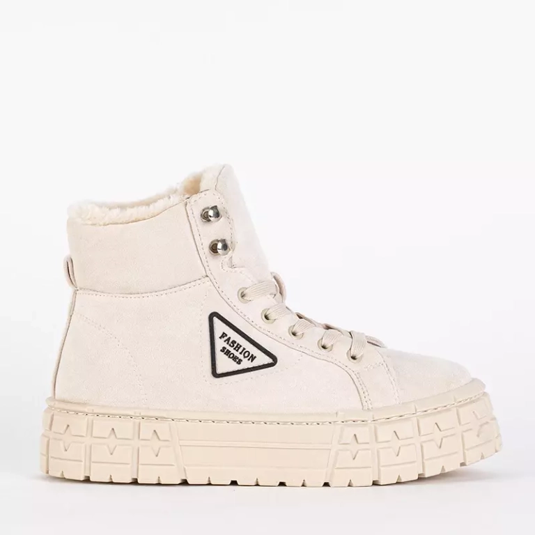 OUTLET Bézs színű női fűzős csizma a Tessi platformon - Lábbeli