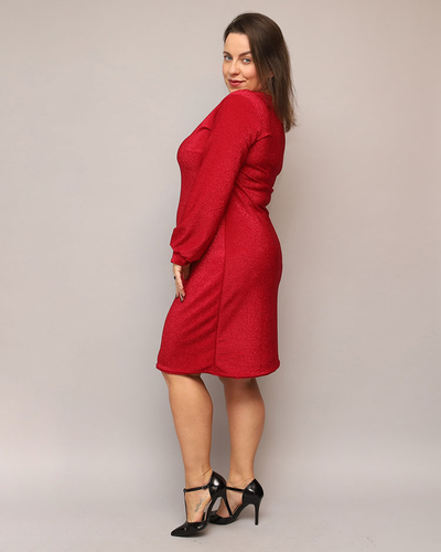 Royalfashion Csillogó női ruha térd előtt piros színben PLUS SIZE