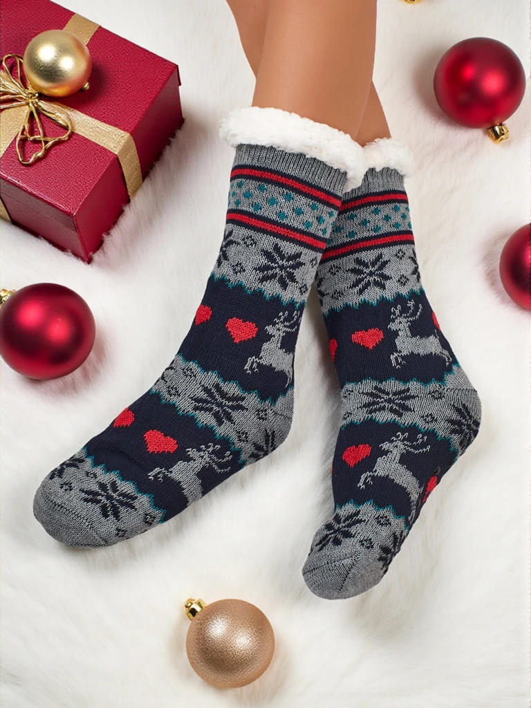 Aurora többszínű kötött női zokni meleg bundával