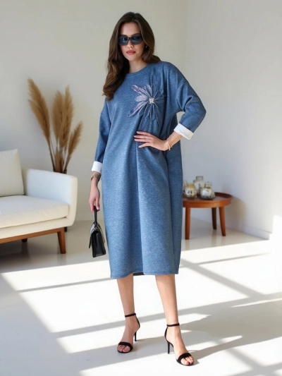 Royalfashion Női midi szövetruha, oversized virággal