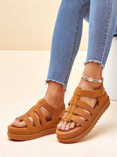 Callista női platform szandál Royalfashion öko bőr, teve színben