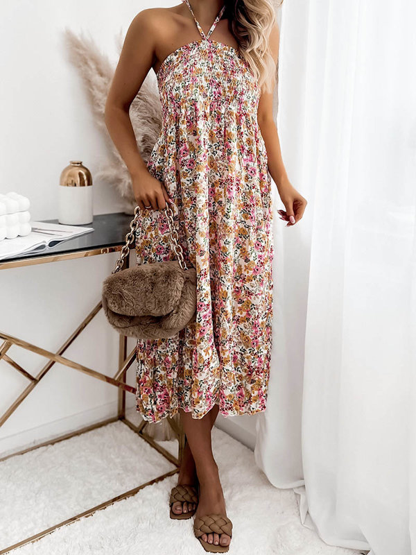 Fehér női midi ruha virágmintával PLUS SIZE - Ruházat