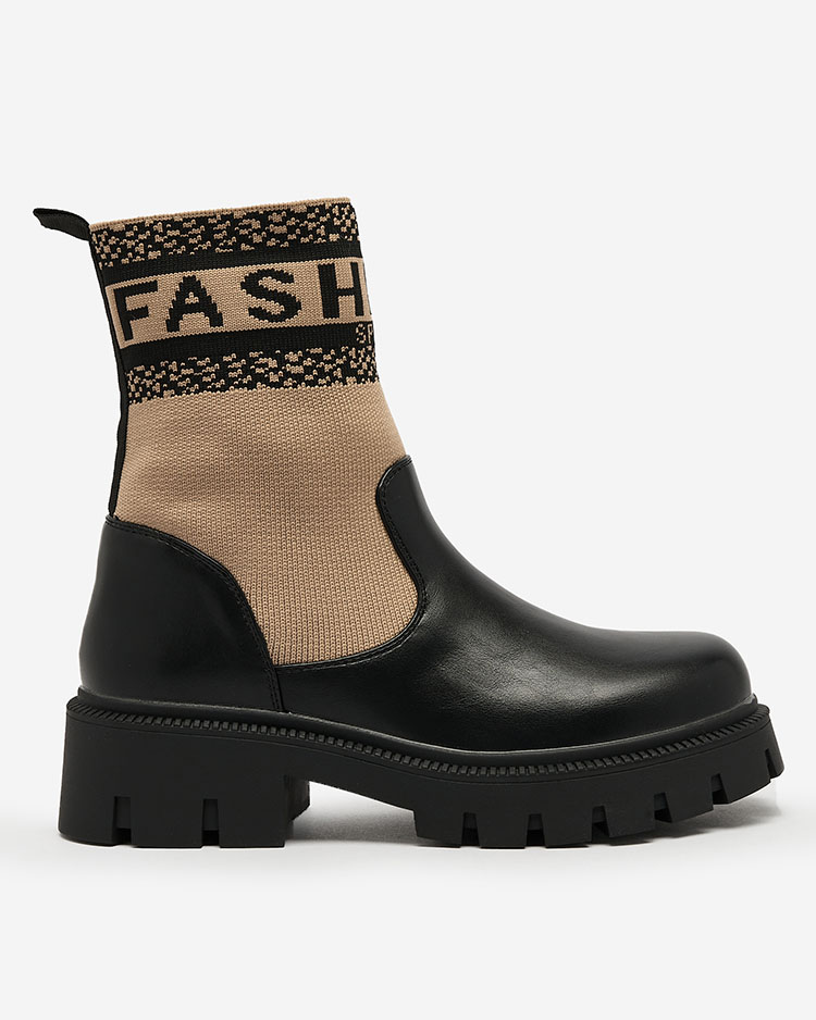 Royalfashion Világosbarna női csizma szövet felsőrésszel Fahione