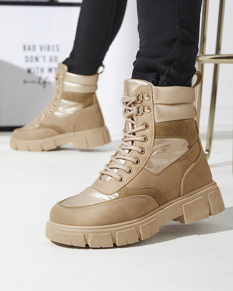 Világosbarna női szigetelt trapper csizma Kasemi- Lábbeli