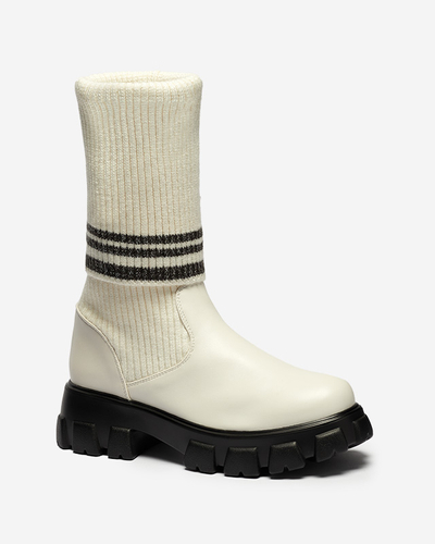 Női magas csúszós bakancs ekrü színben Alerpi- Footwear
