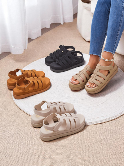 Callista női platform szandál Royalfashion öko bőr, teve színben